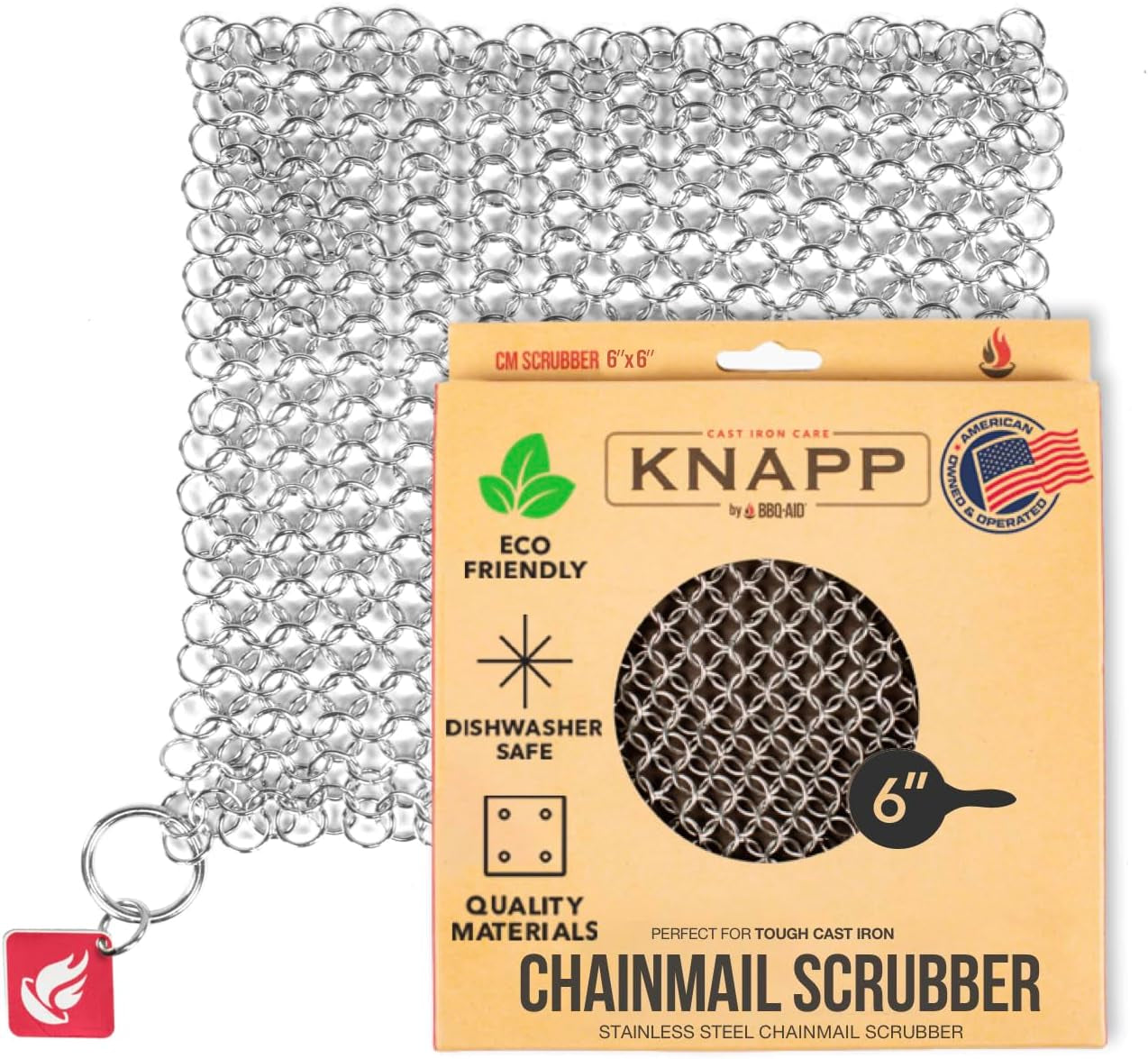 Knapp Made 6" × 6" Small Ring Chainmail Cast Iron Scrubber