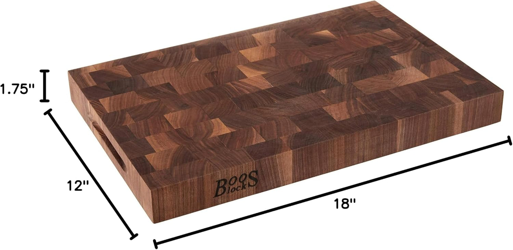 John Boos CCB Series Rectangular Wooden Walnut Cutting Board 18”x12” – 1.75” Thick, 12-lb Reversible Butcher Block with End-Grain & Finger Grips – Made in the USA