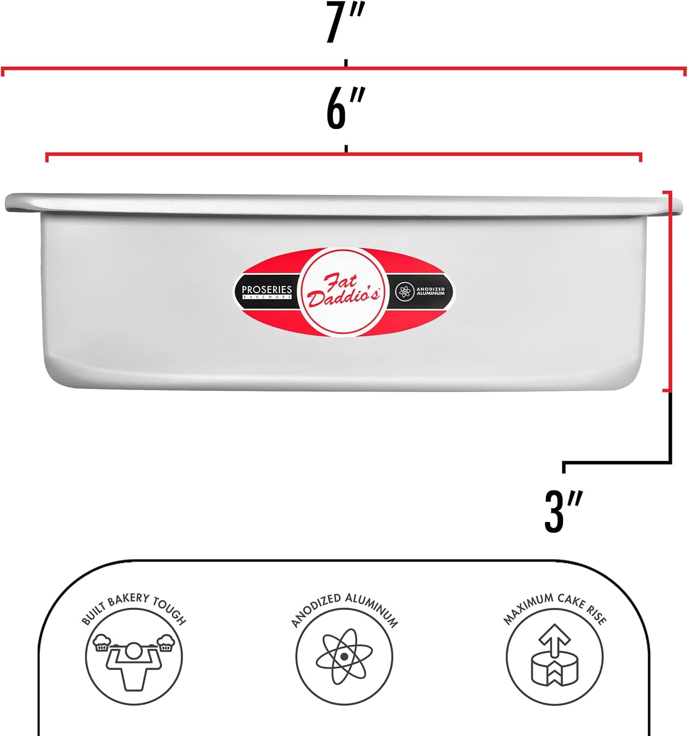 Fat Daddio's PSQCC-663 Removable Bottom Square Cake Pan, 6 x 6 x 3 Inc