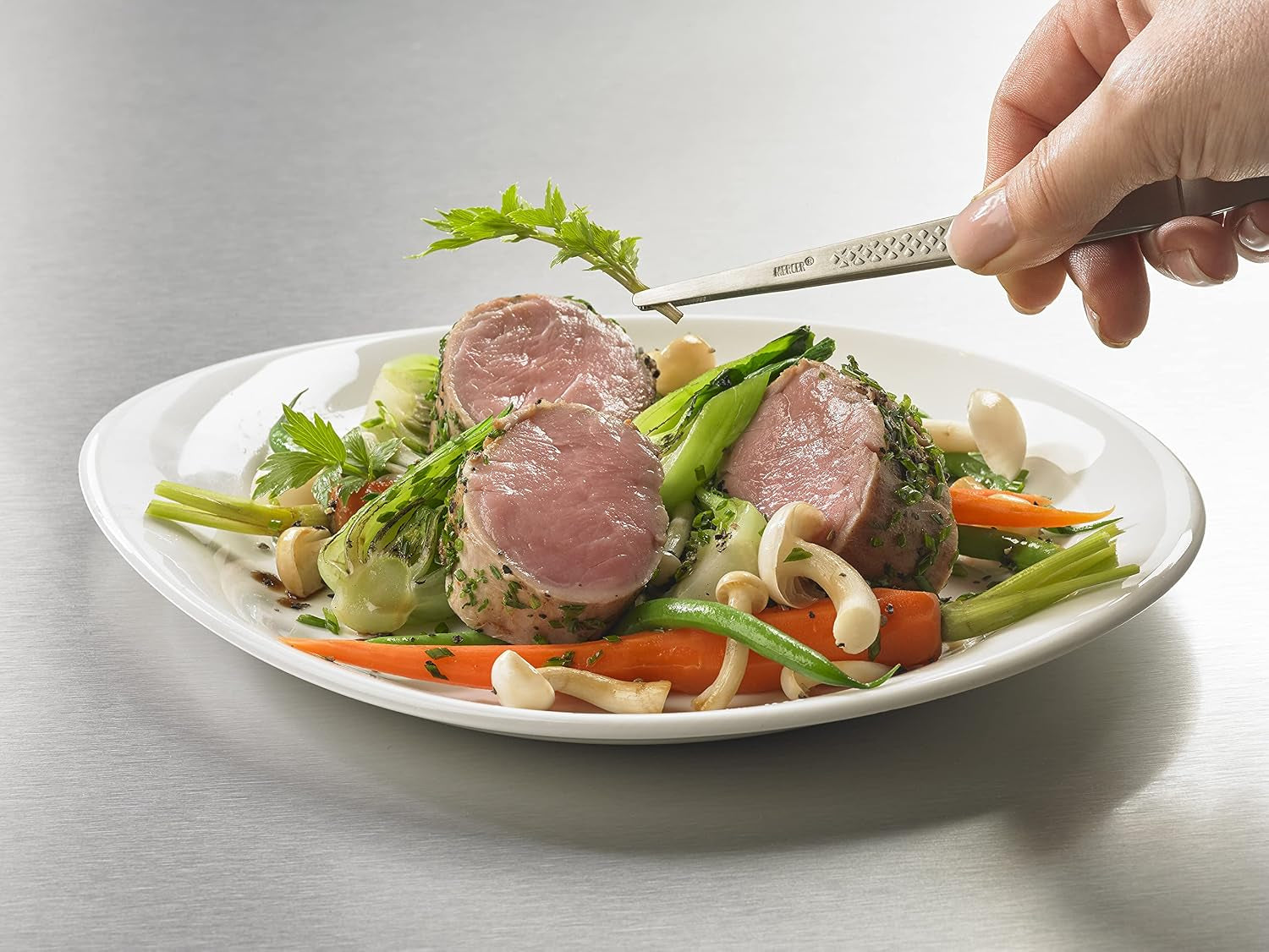 Mercer Culinary 18-8 Stainless Steel Precision Plus Chef Plating Tong,