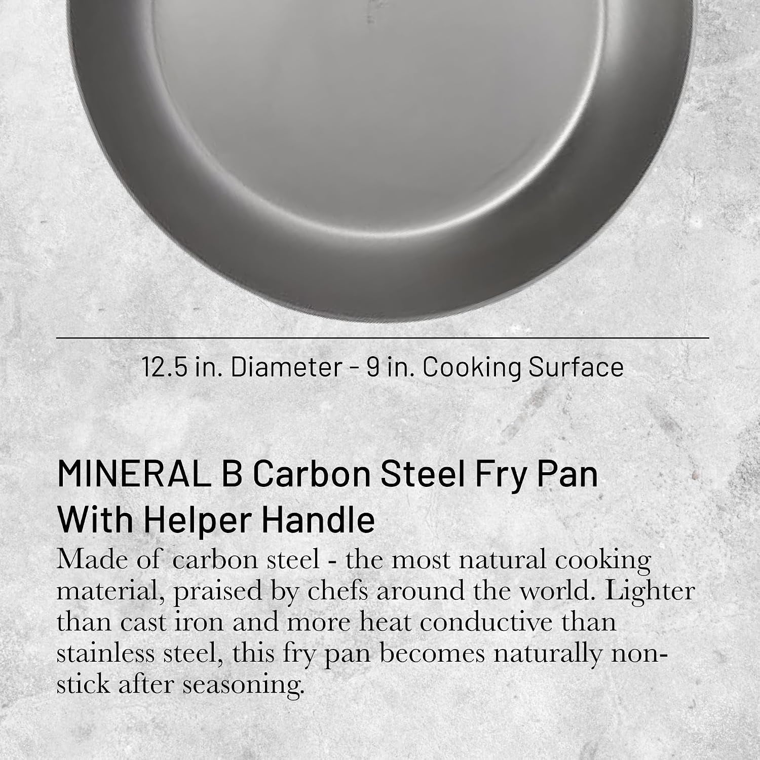 de Buyer MINERAL B Pro Carbon Steel Country Fry Pan with Helper Handle 12.5"