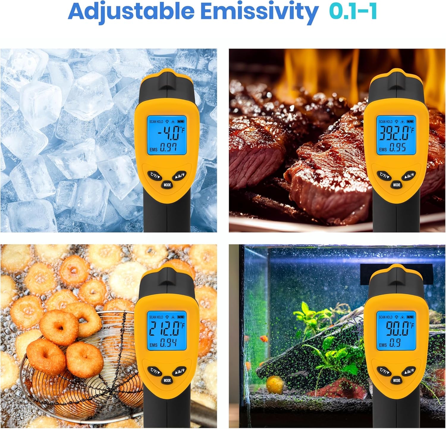 Etekcity Infrared Thermometer Laser Temperature Gun 774, Meat Food Candy Oven Thermometer for Griddle Accessories, Heat Gun for Cooking Refrigerator Tools, Adjustable Emissivity & Max Measure, Yellow