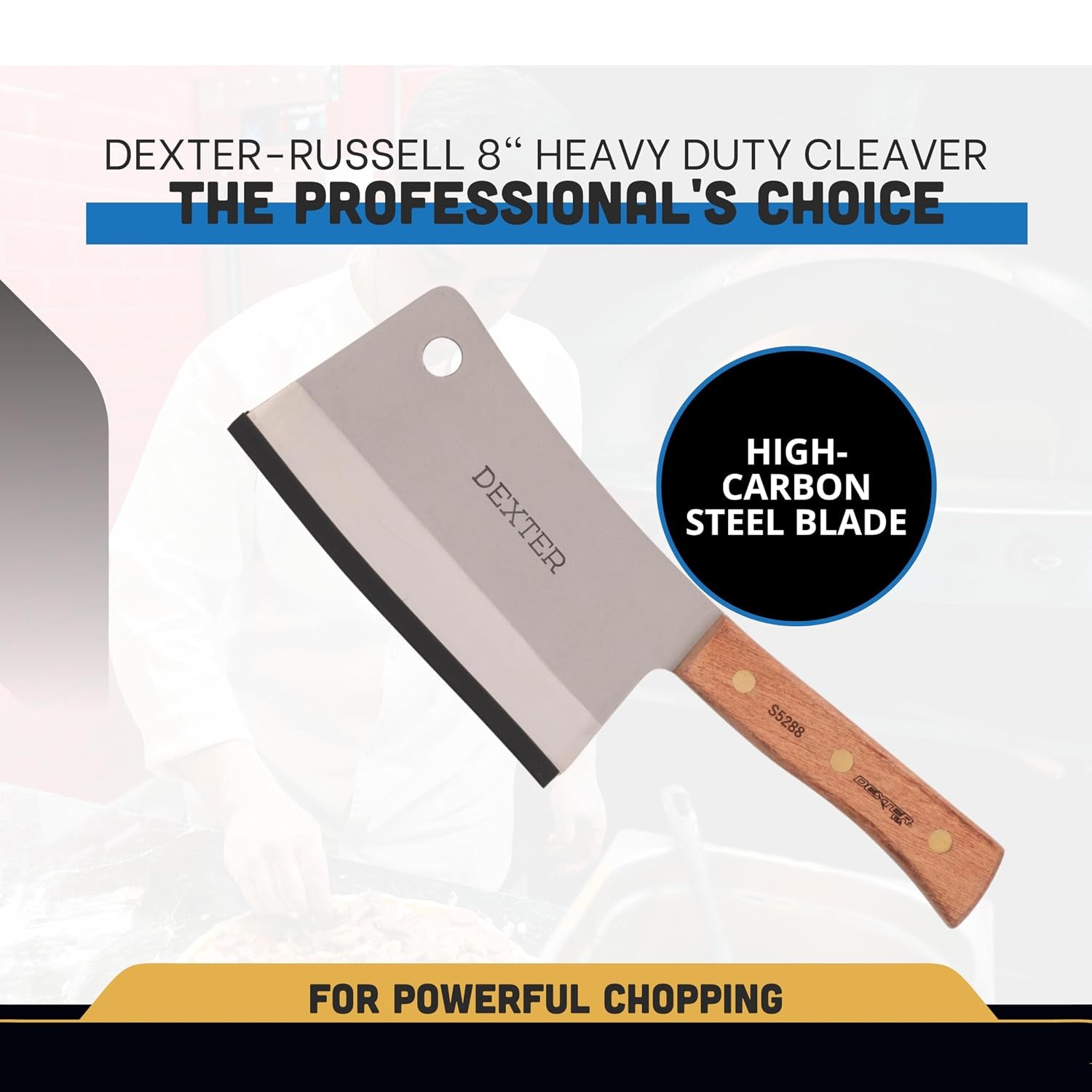 -Russell 8" Stainless Heavy Duty Cleaver Knife | S5288 | Traditional Series with High-Carbon Steel Blade & Rosewood Handle | Precision Ground, Durable, Razor Sharp | Made in USA