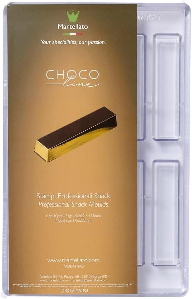 Martellato Polycarbonate Chocolate Mold, Rectangle Bar 96mm