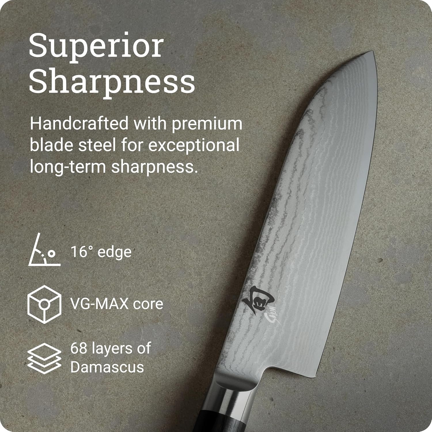 Shun Classic 7" Santoku Knife | Handcrafted Japanese All Purpose Knife, VG-MAX Core with Damascus Stainless Steel Cladding, Pakkawood Handle