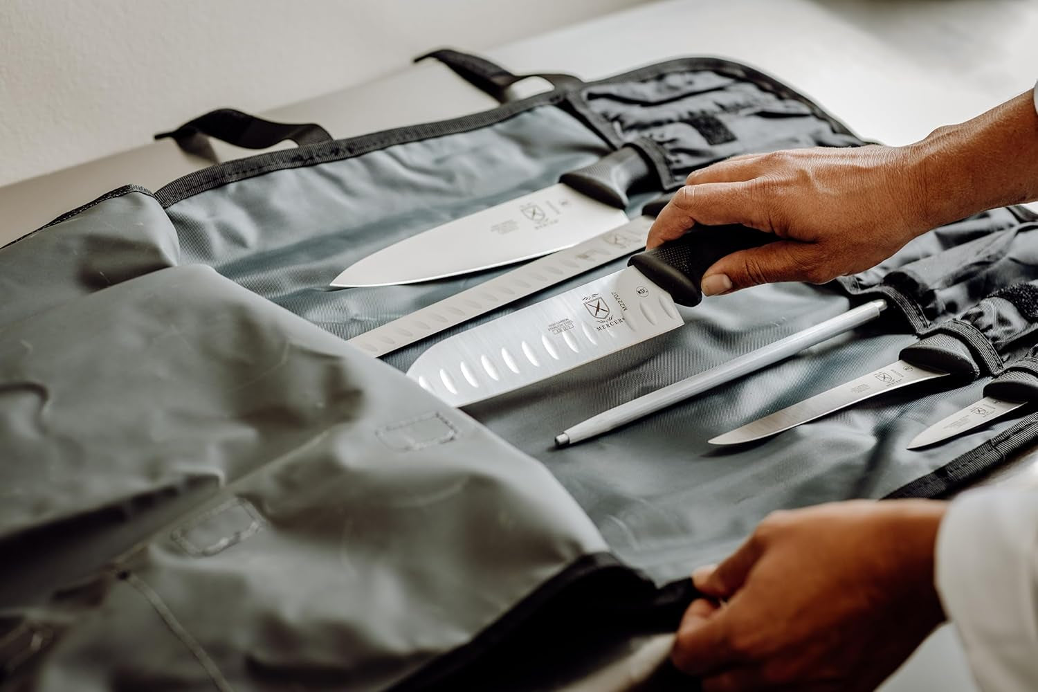 Mercer Culinary Millennia 8-Piece Knife Roll Set, Black Handles