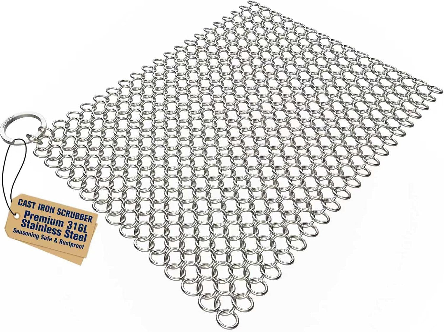 Amagabeli Cast Iron Cleaner 8" × 6" Stainless Steel Chainmail Scrubber