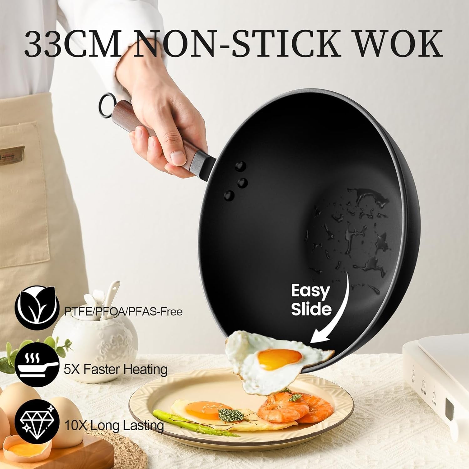 Carbon Steel Wok 13 Inch Pre-Seasoned with Lid & Spatula