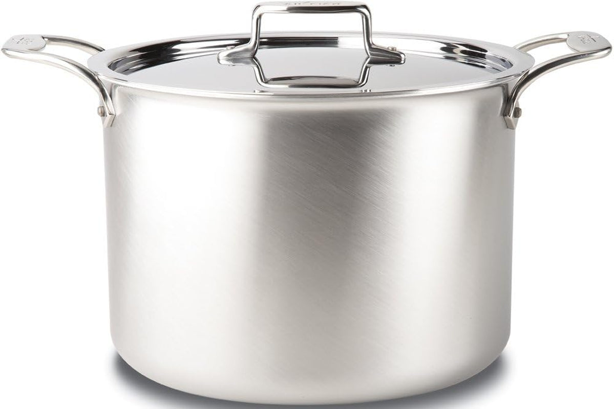 All-Clad D5 5-Ply Brushed Stainless Steel Stockpot 8 Quart Induction Oven Broiler Safe 600F Pots and Pans, Cookware Silver