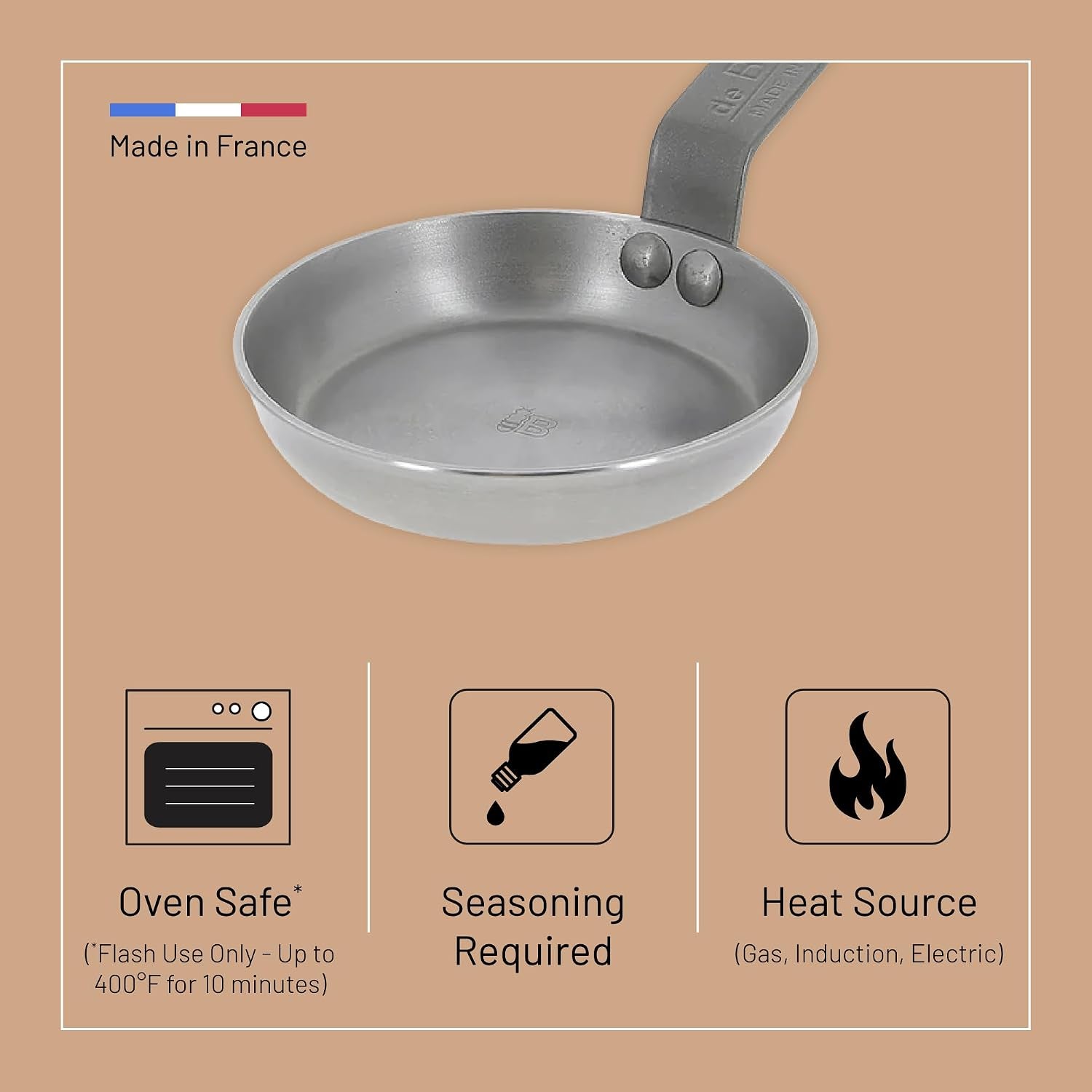 de Buyer MINERAL B Carbon Steel Egg & Pancake Pan - 4.75” Diameter - N