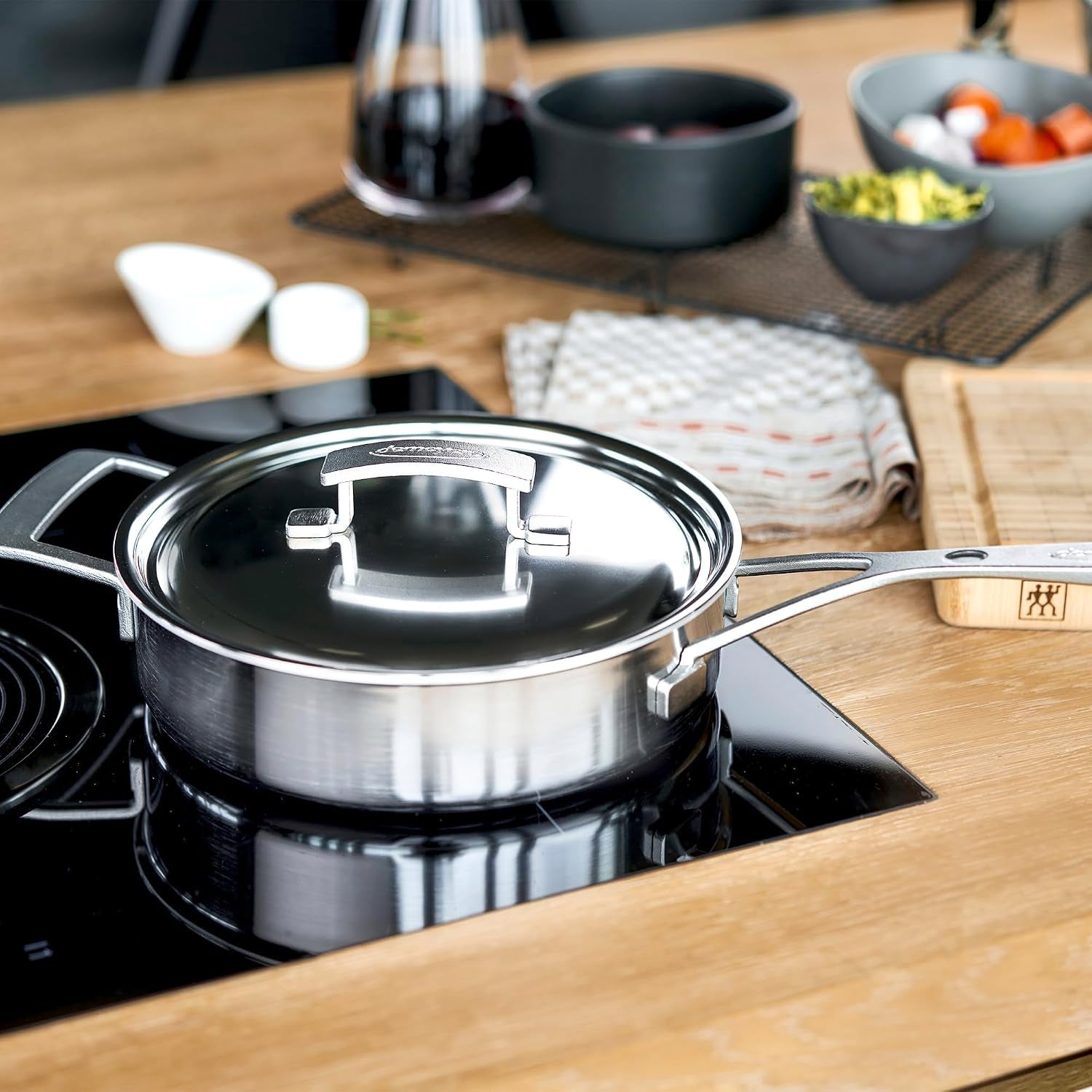 Demeyere Industry 5, 3-qt Stainless Steel Saute Pan with Handle Helper