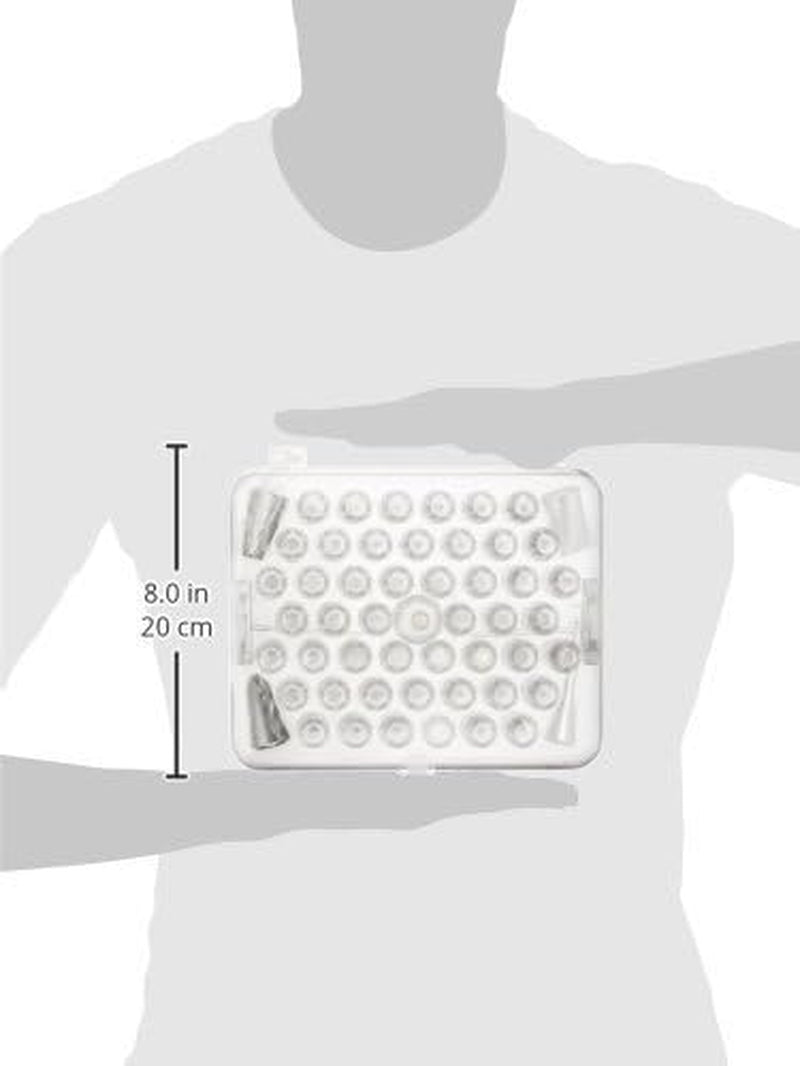 Ateco 783-55 Piece Cake Decorating Set, Includes 52 Stainless Steel Tubes, 1 Standard Coupler, 2 Flower Nails in Hinged Storage Box