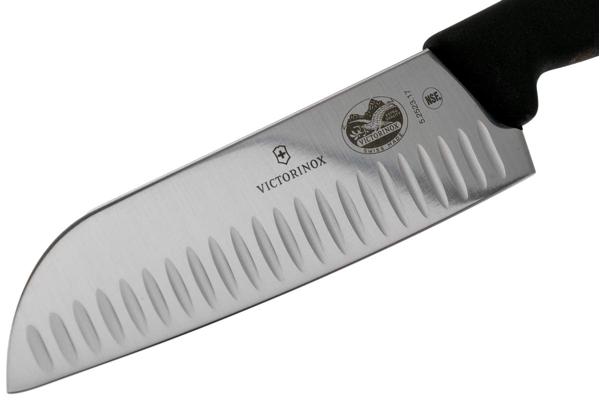Victorinox Fibrox 7" Santoku Knife with Granton Blade, Black