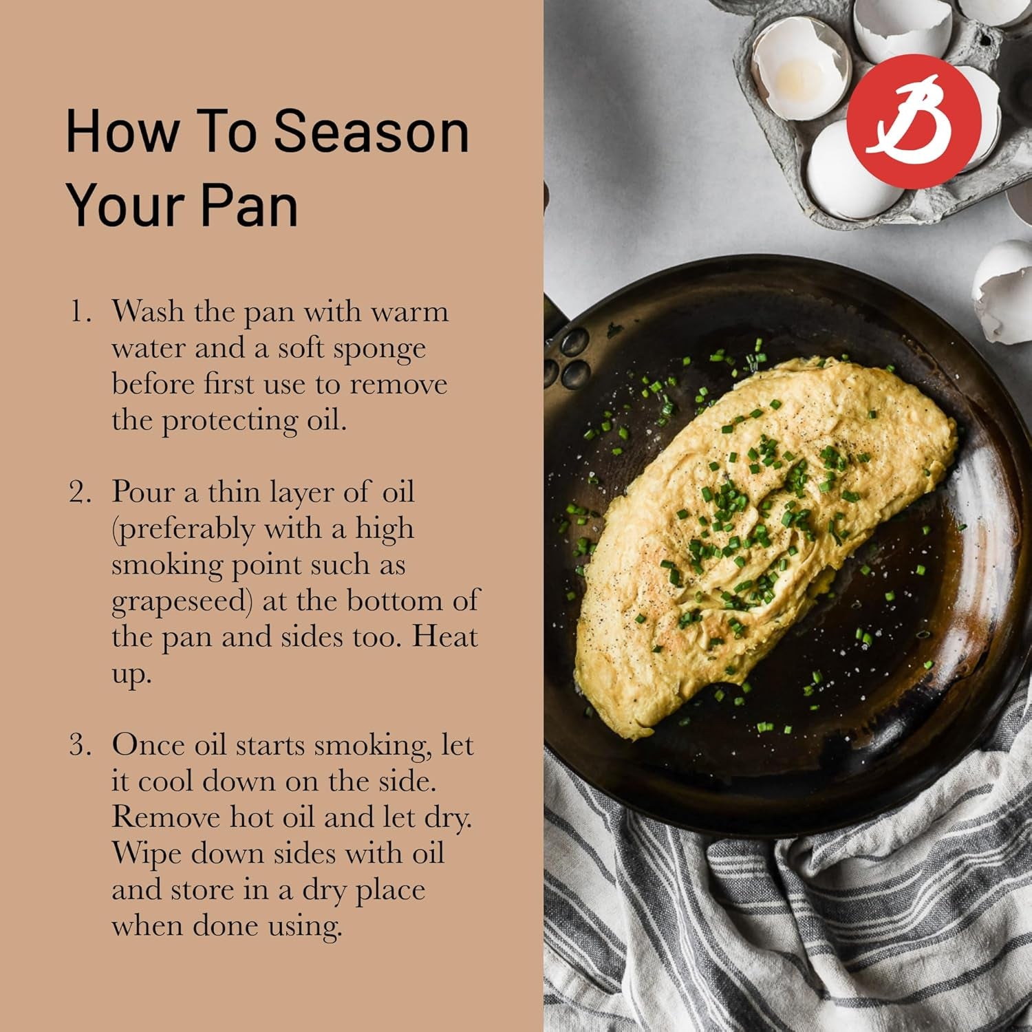 de Buyer MINERAL B Pro Carbon Steel Omelette Pan 9.5"