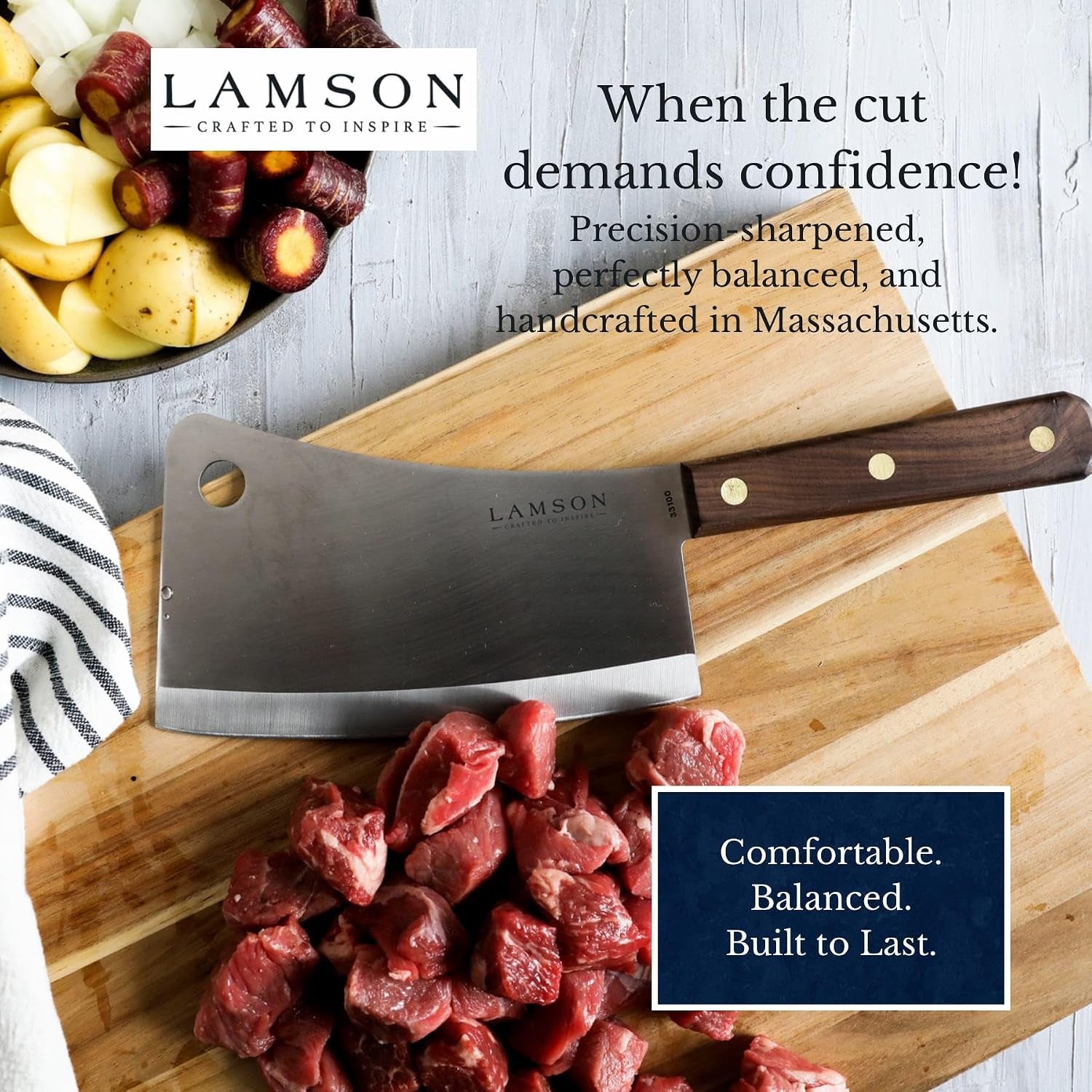 Lamson 7.25” Heavy Duty Meat Cleaver with Walnut Handle – High-Carbon