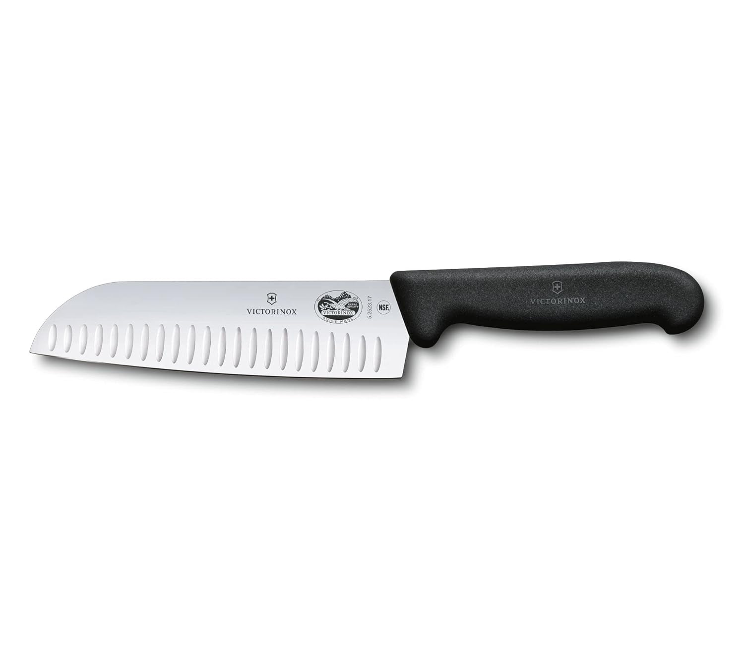 Victorinox Fibrox 7" Santoku Knife with Granton Blade, Black