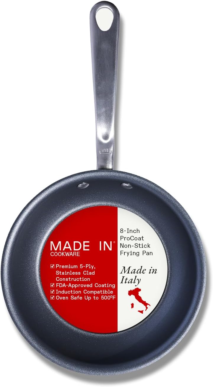 Made In Cookware - ProCoat 8" Non Stick Frying Pan (Graphite) - 5 Ply Stainless Clad Nonstick - Professional Cookware - Crafted in Italy - Induction Compatible
