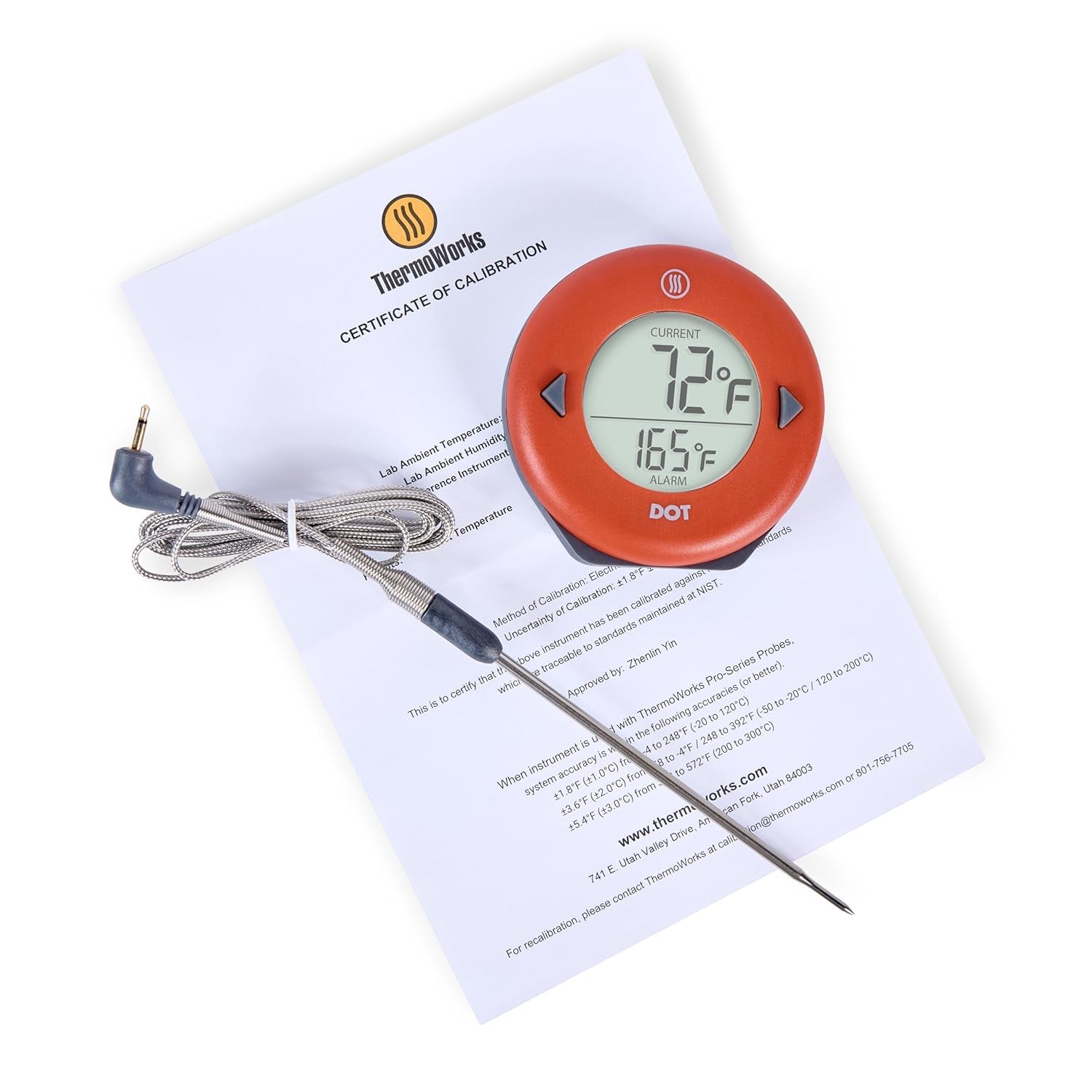 ThermoWorks DOT — Chefs’ Favorite Simple Alarm Thermometer - Cayenne P