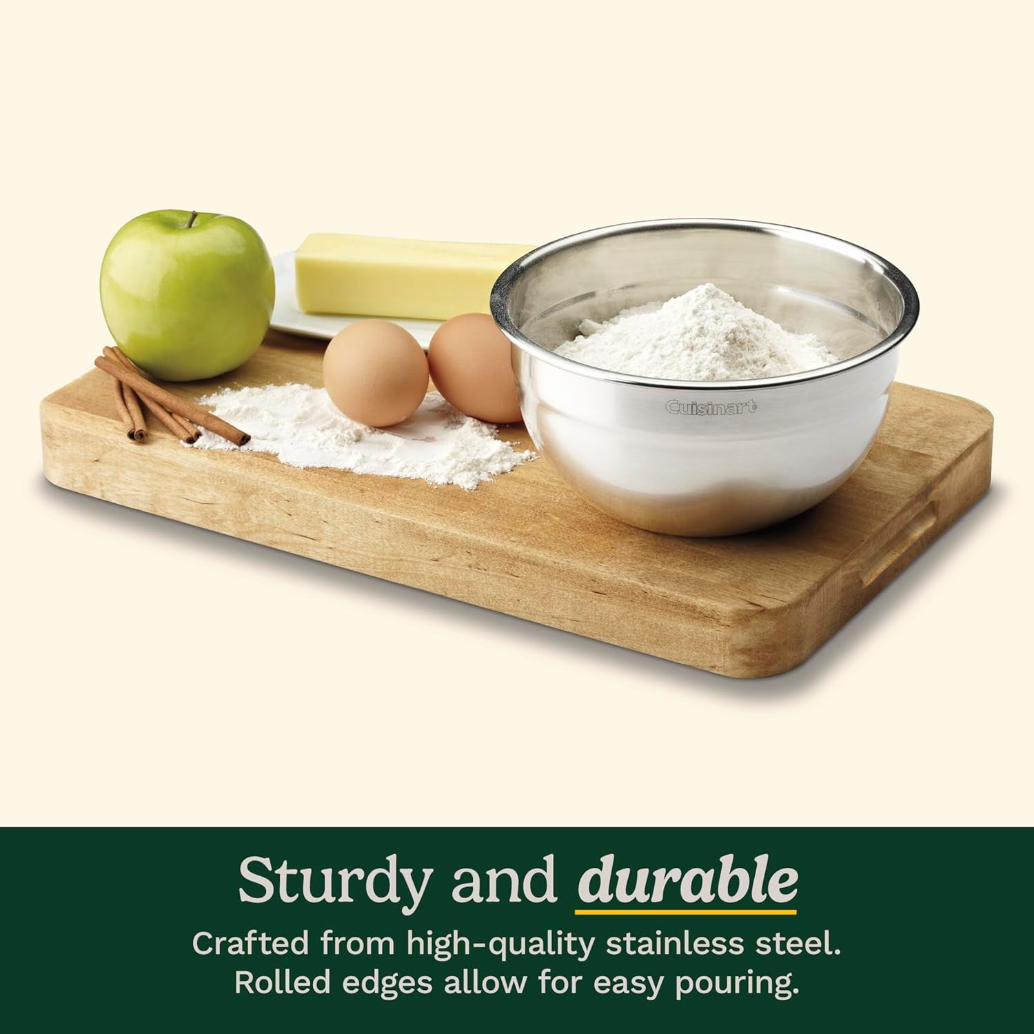 Cuisinart Mixing Bowl Set, Stainless Steel, 3‑Piece Nesting Bowls for