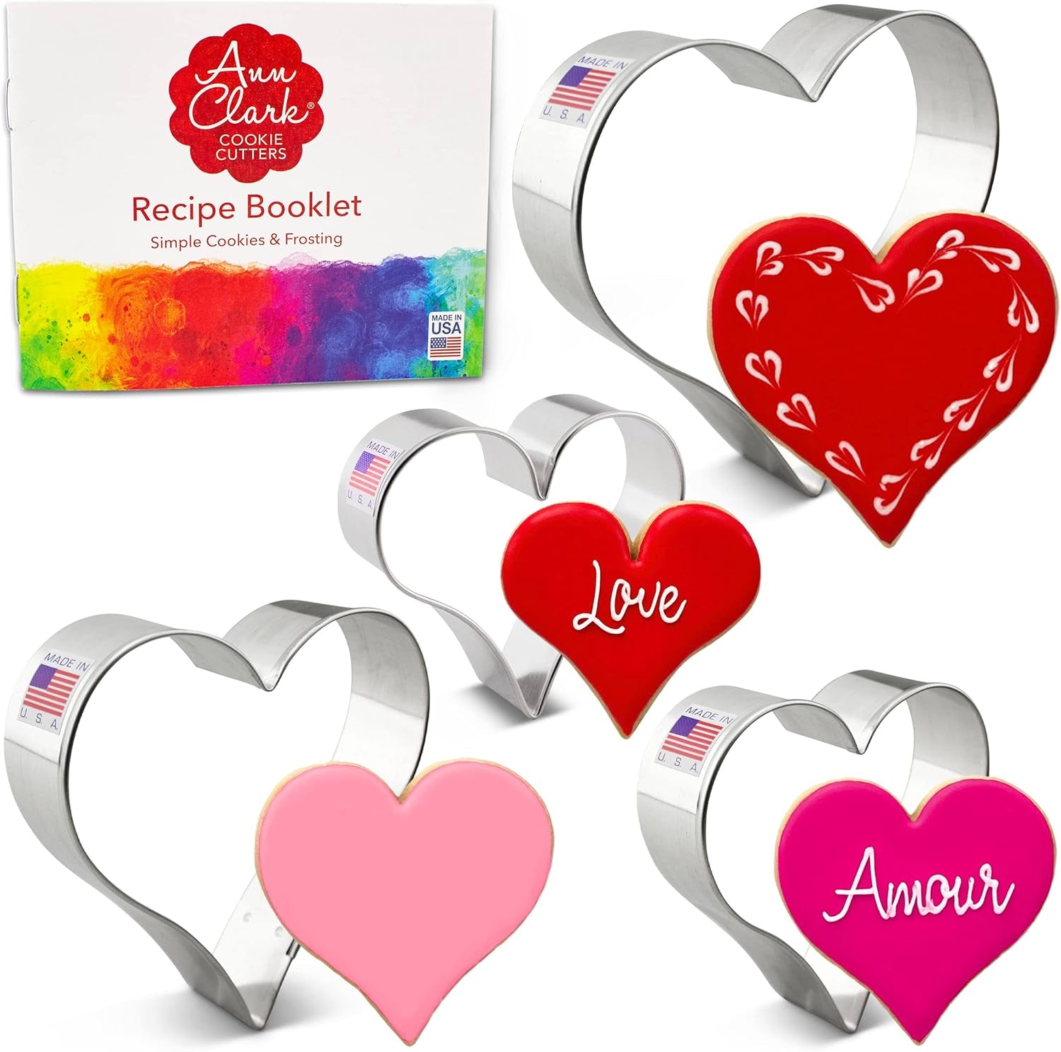Ann Clark Heart Cookie Cutters 4-Pc Set (2-3/4\", 3-1/4\", 3-3/4\", 4\