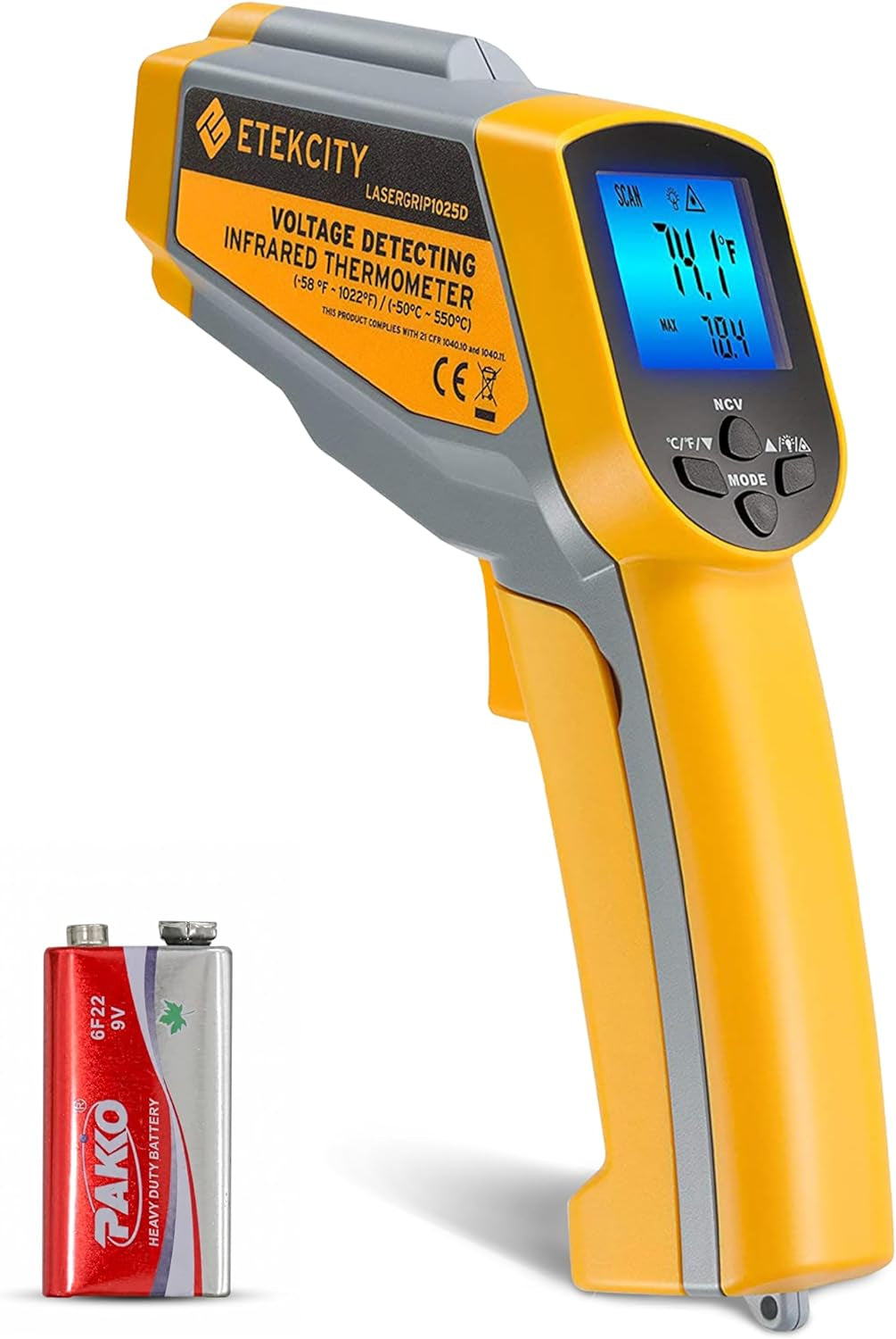 Etekcity Infrared Thermometer Laser Temperature Gun 774, Meat Food Candy Oven Thermometer for Griddle Accessories, Heat Gun for Cooking Refrigerator Tools, Adjustable Emissivity & Max Measure, Yellow