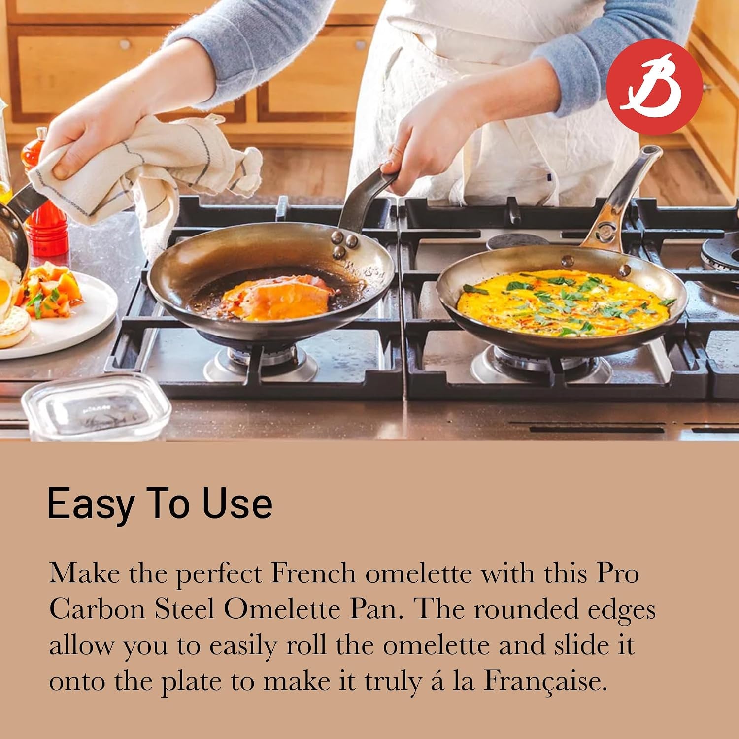 de Buyer MINERAL B Pro Carbon Steel Omelette Pan 9.5"