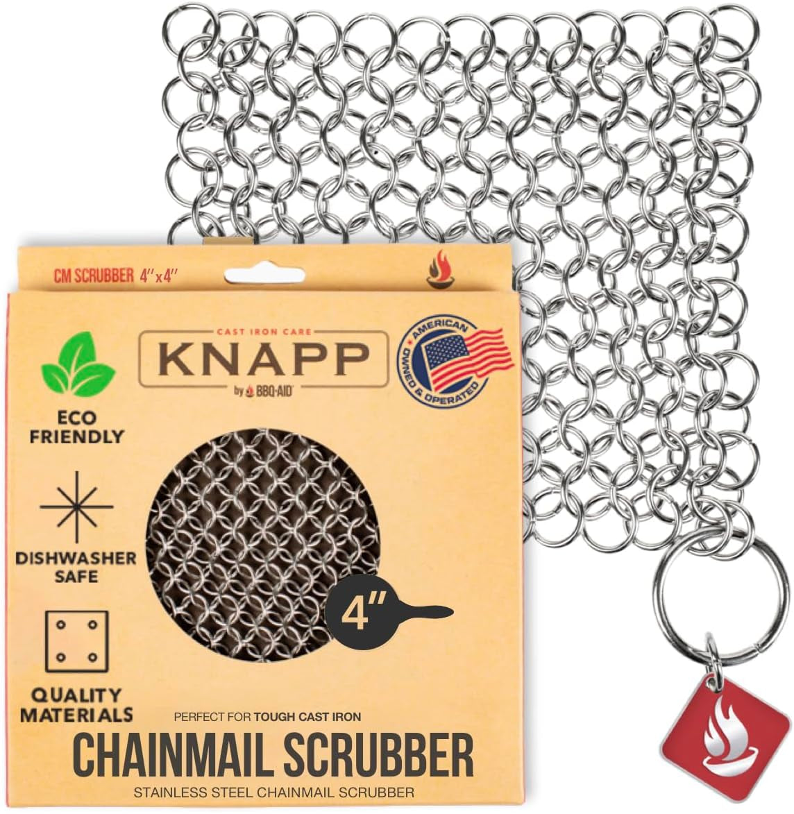 Knapp Made 6" × 6" Small Ring Chainmail Cast Iron Scrubber