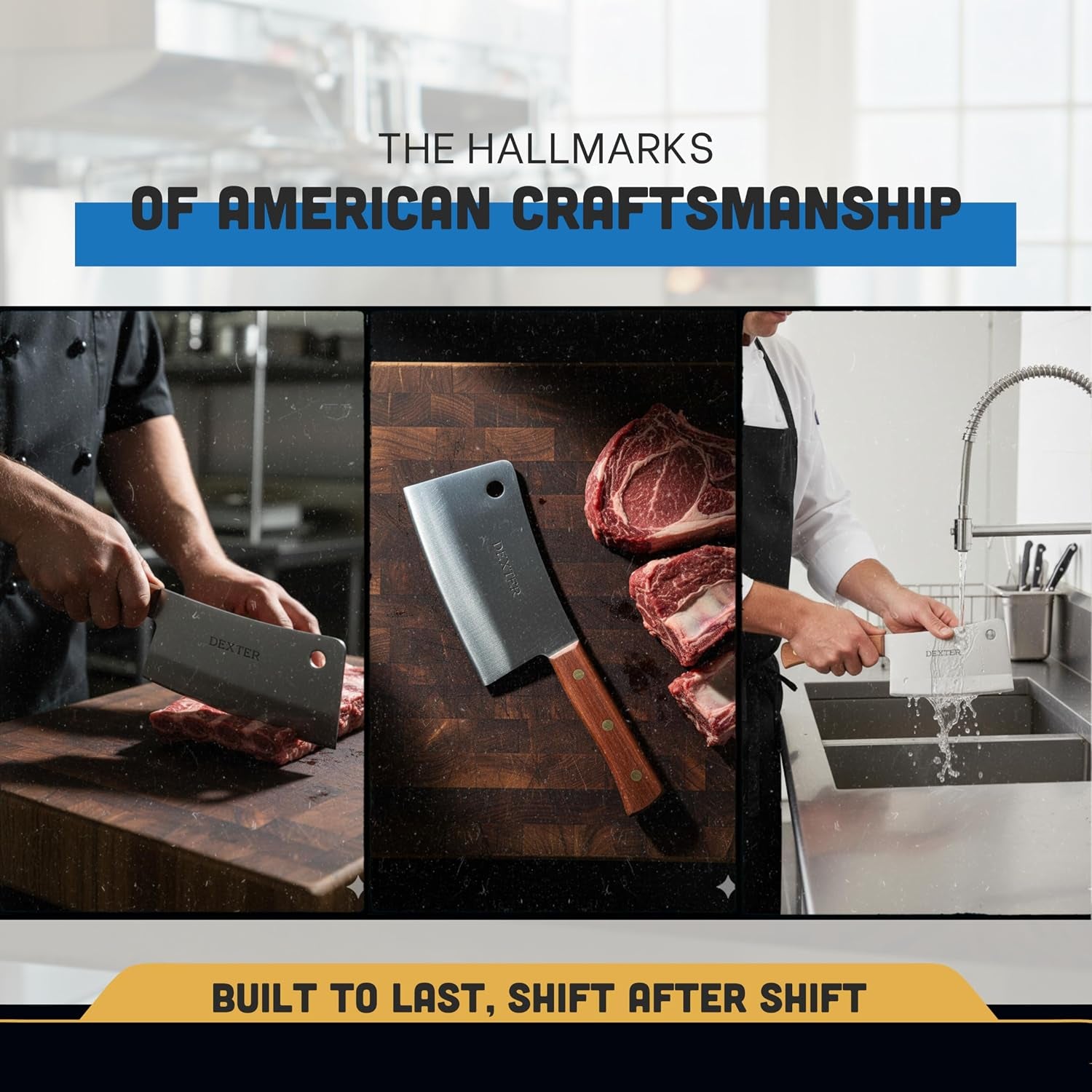 -Russell 8" Stainless Heavy Duty Cleaver Knife | S5288 | Traditional Series with High-Carbon Steel Blade & Rosewood Handle | Precision Ground, Durable, Razor Sharp | Made in USA