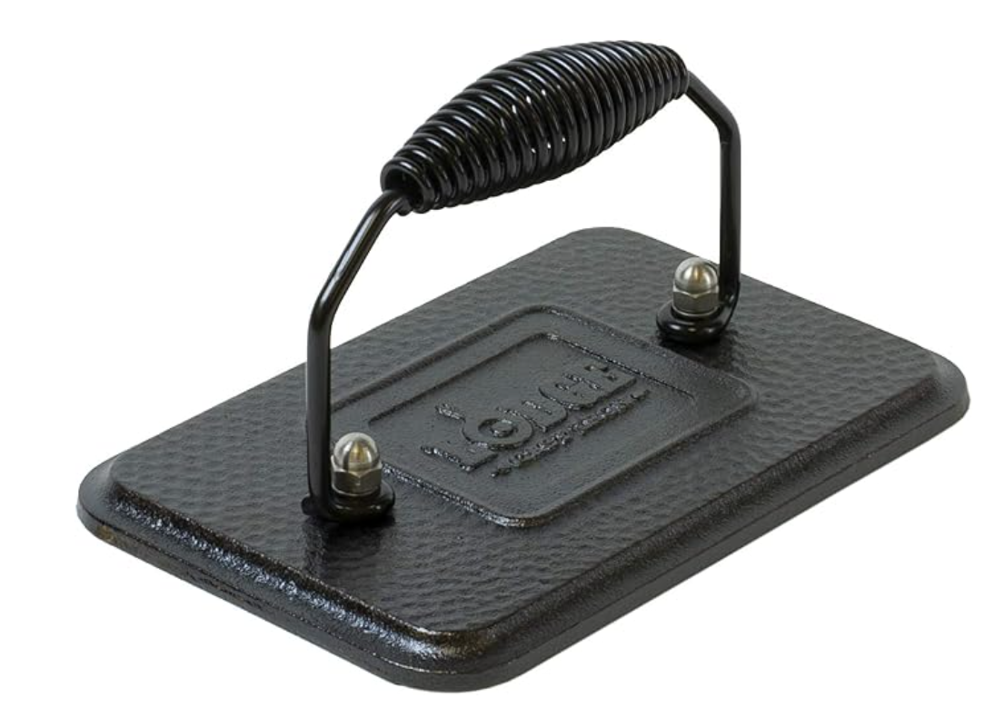 Lodge Seasoned Cast Iron Grill Press - Cool-Grip Spiral Handle - Heavy