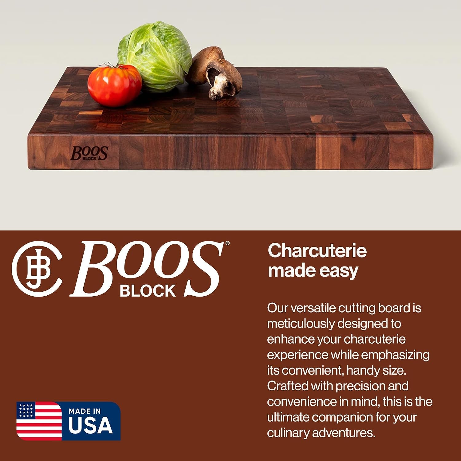 John Boos CCB Series Rectangular Wooden Walnut Cutting Board 18”x12” – 1.75” Thick, 12-lb Reversible Butcher Block with End-Grain & Finger Grips – Made in the USA