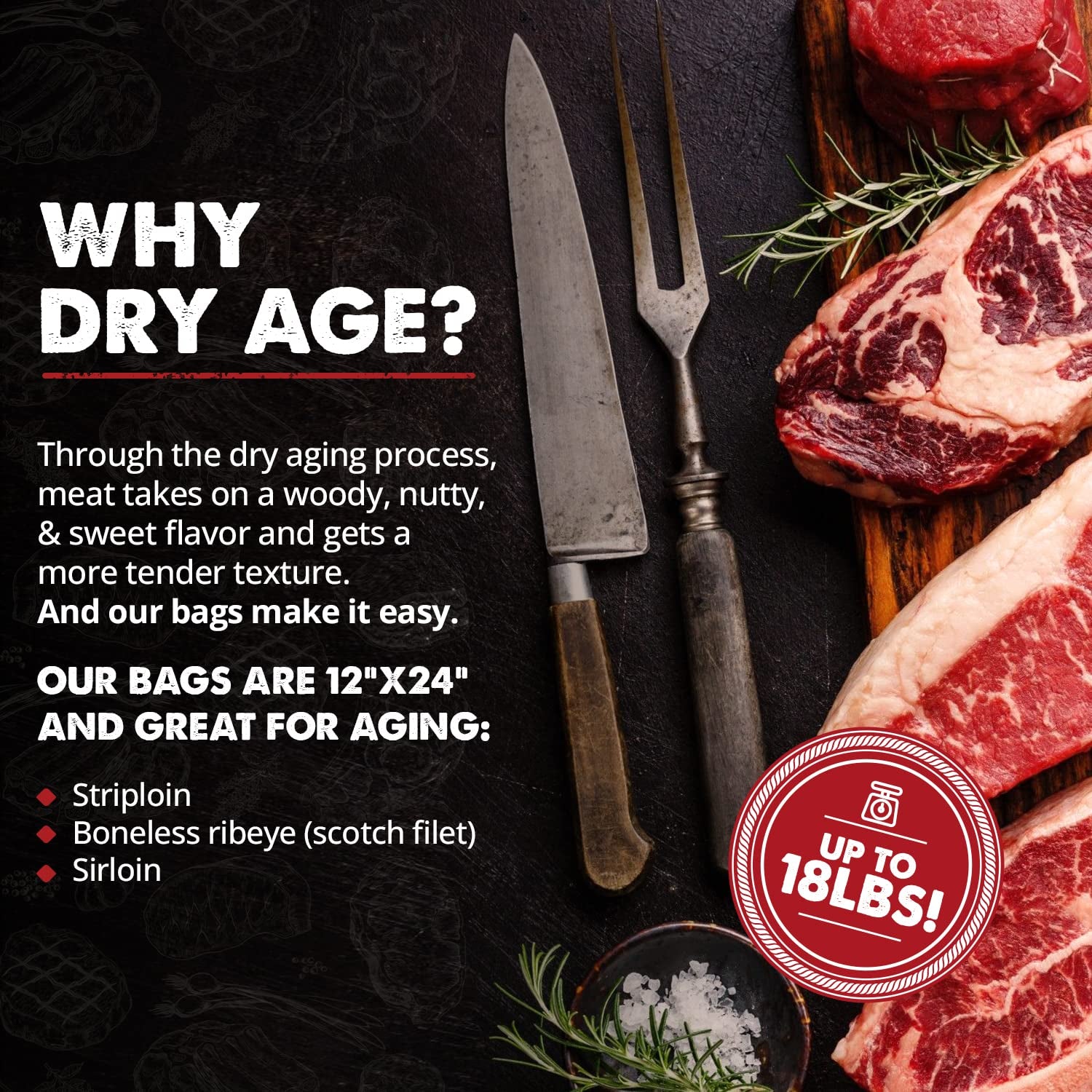 UMAi Dry Aging Bag for Steaks, Pack of 3, Dry Age Bags for Meat, Ribey