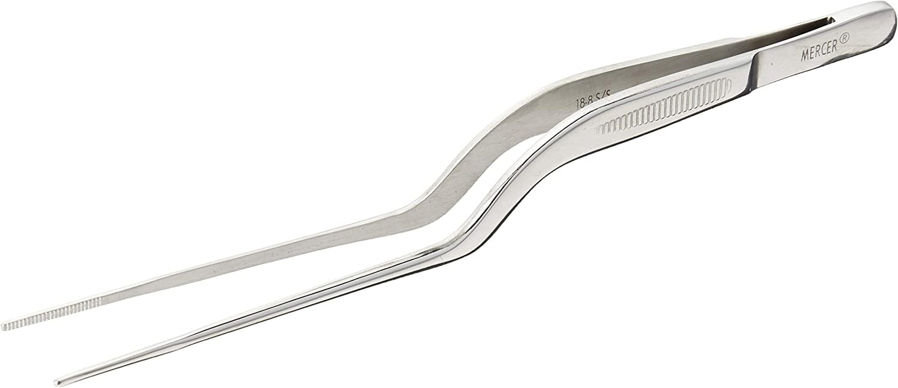 Mercer Culinary 18-8 Stainless Steel Chef Plating Tongs 6.5 Inch Offset Tip