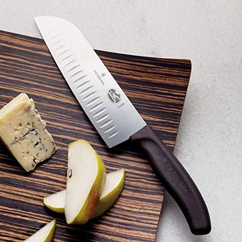 Victorinox Fibrox 7" Santoku Knife with Granton Blade, Black