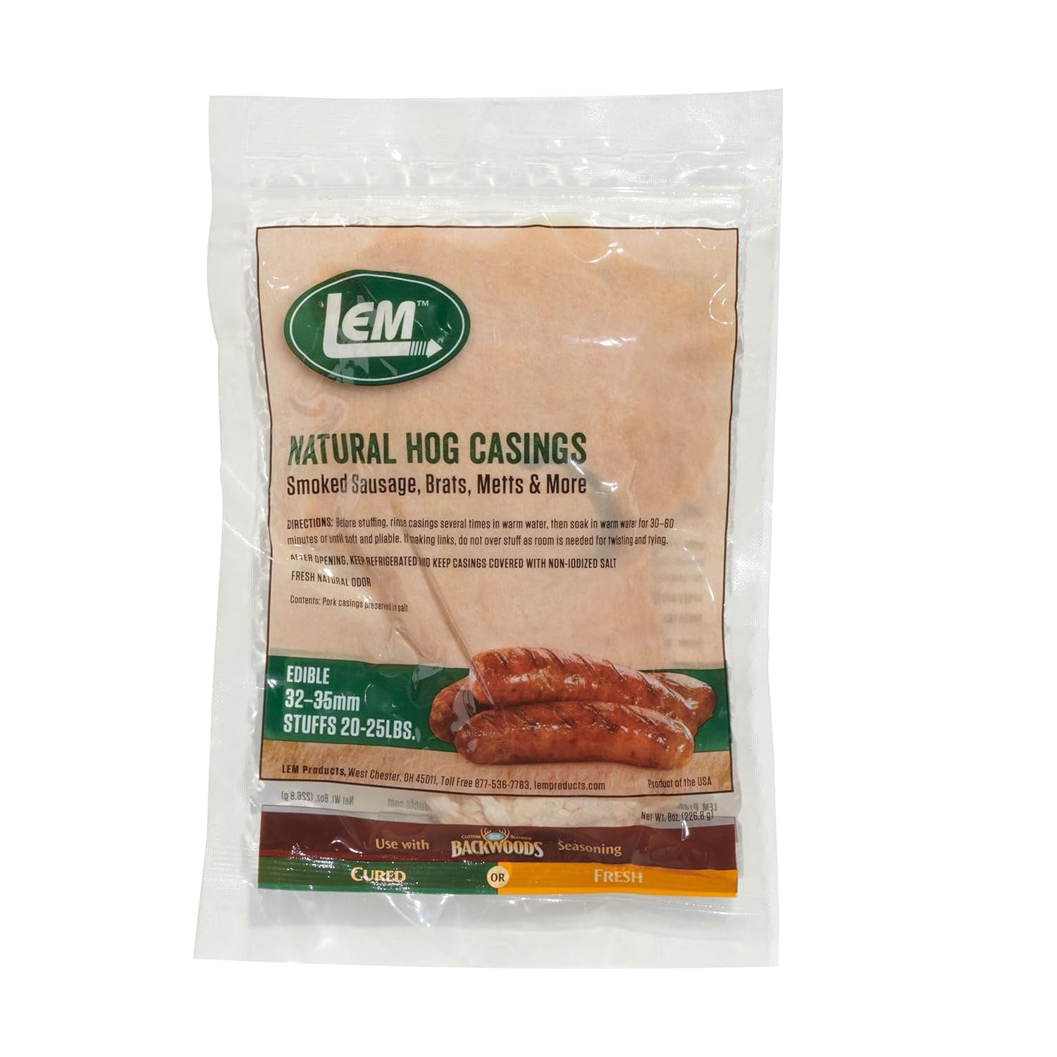 LEM Products Natural Hog Casings, 32–35mm Edible Sausage Casings for S