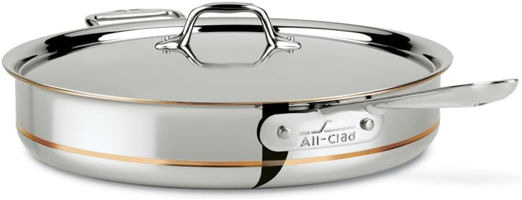 All-Clad Copper Core 5-Ply Stainless Steel Sauté Pan with Steel Lid 5 Quart Induction Oven Broiler Safe 600F Pots and Pans, Cookware Silver
