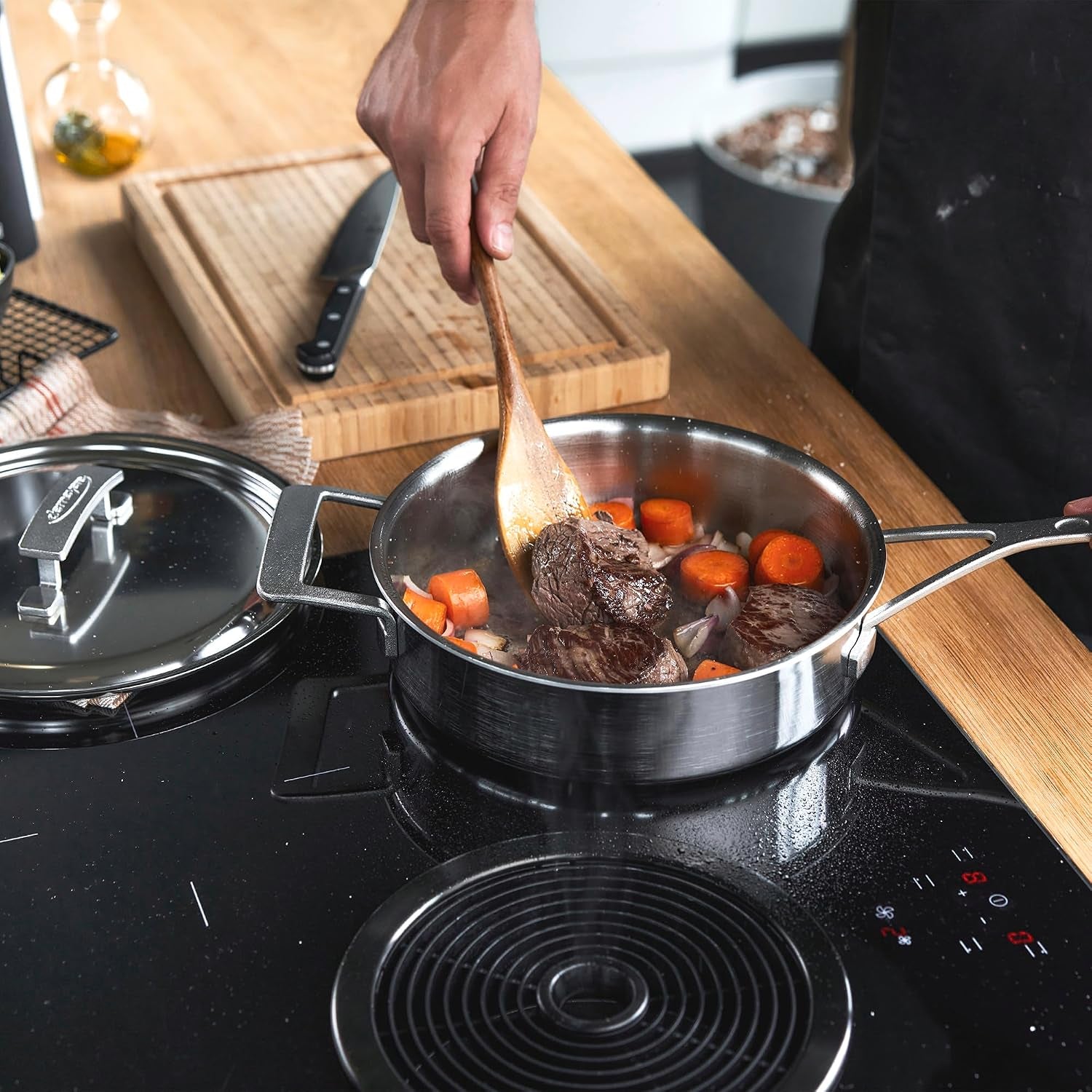 Demeyere Industry 5, 3-qt Stainless Steel Saute Pan with Handle Helper