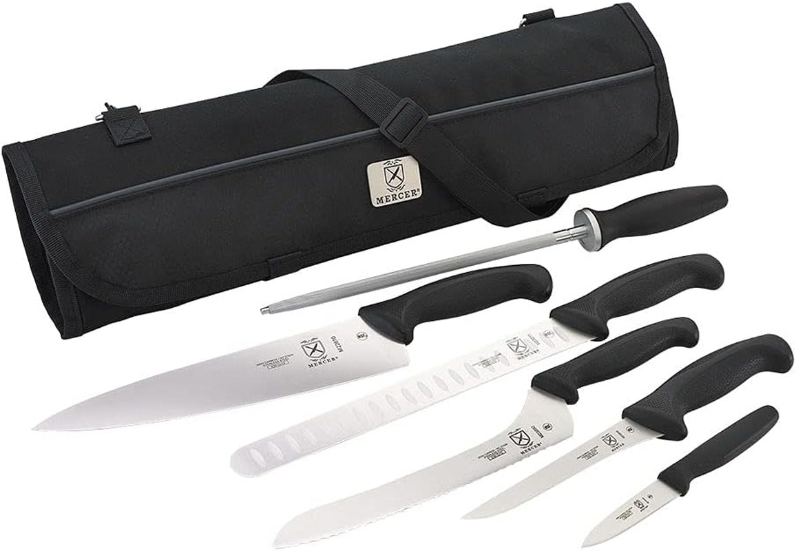 Mercer Culinary Millennia 8-Piece Knife Roll Set, Black Handles
