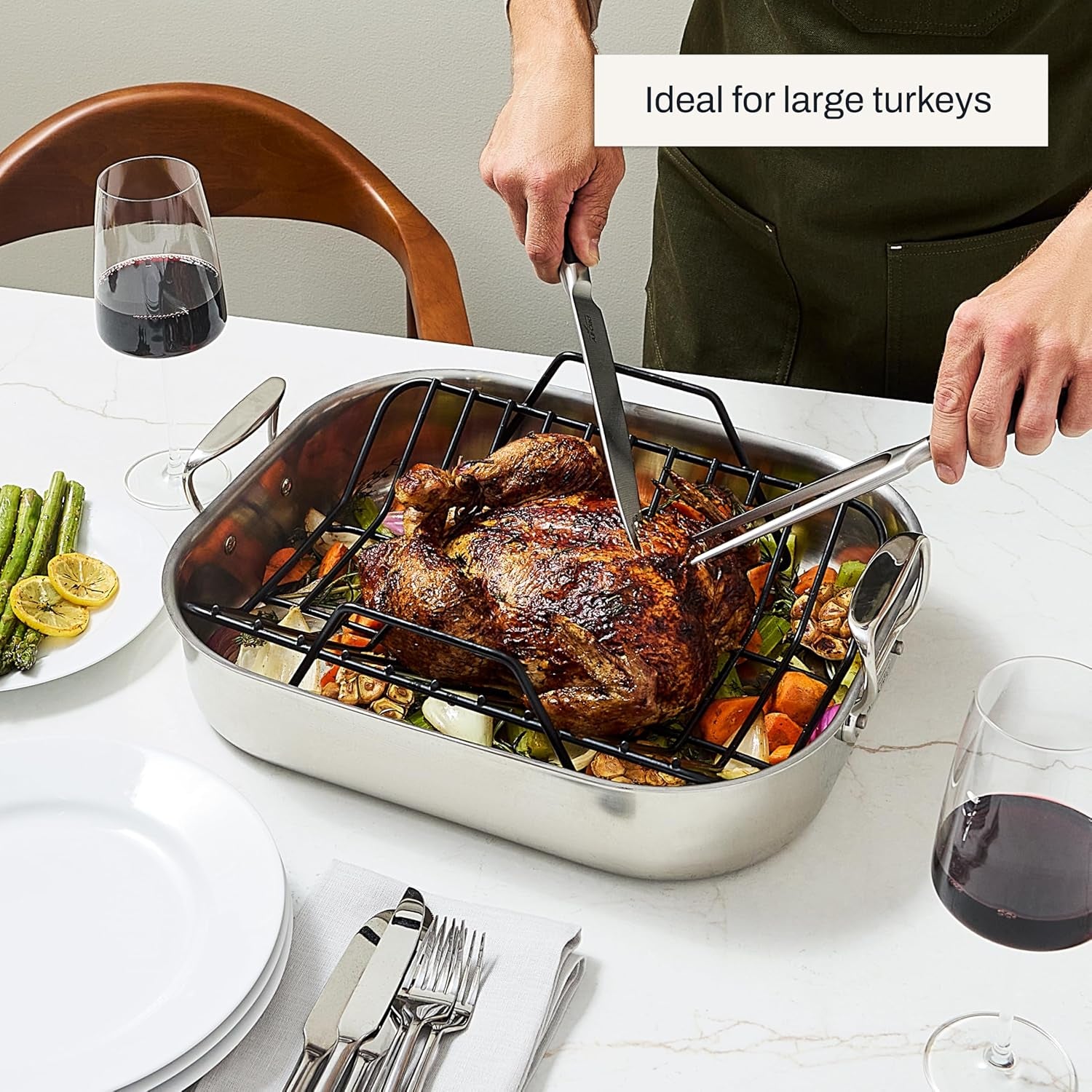 All-Clad Specialty Stainless Steel Roaster and Nonstick Rack 16x13x5 I