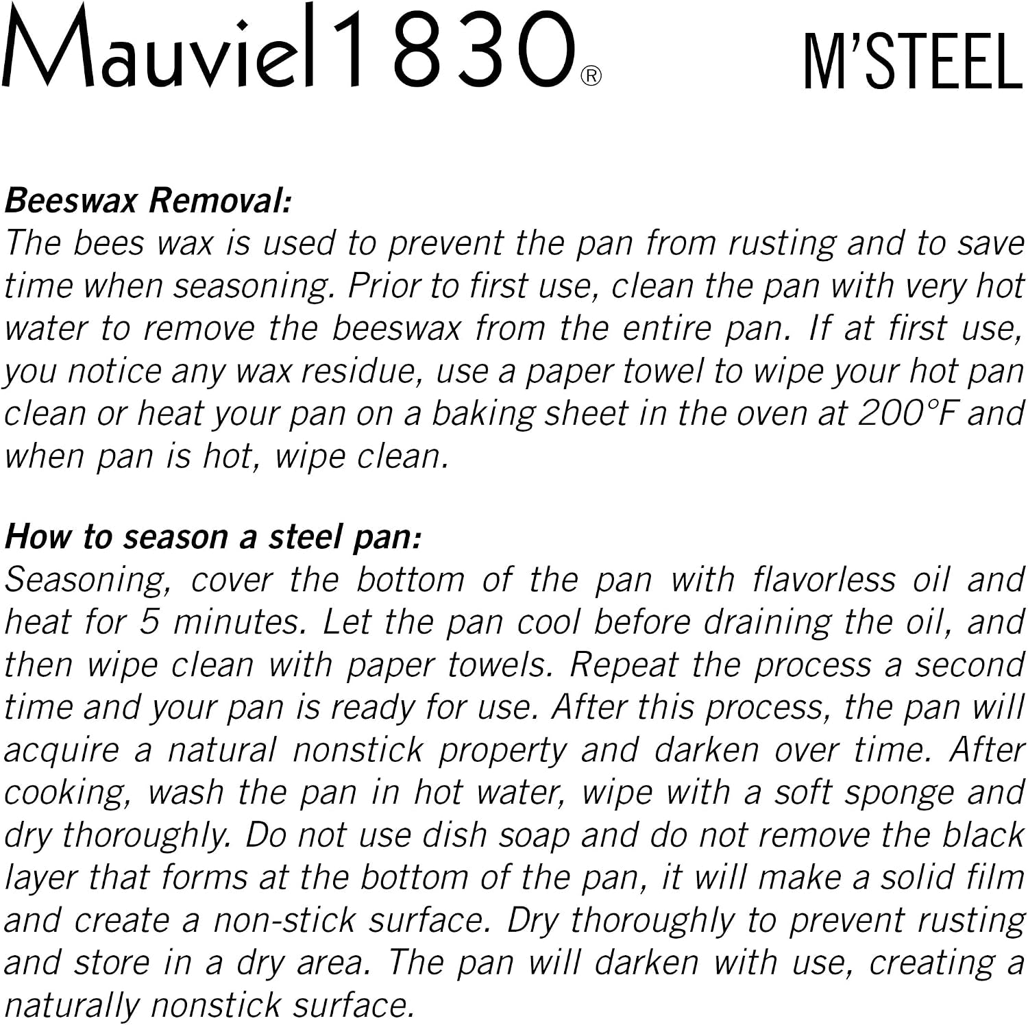 Mauviel M'Steel Black Carbon Natural Nonstick Paella Pan With Iron Handle, 15.7-in, Suitable For All Cooking Surfaces, Made in France