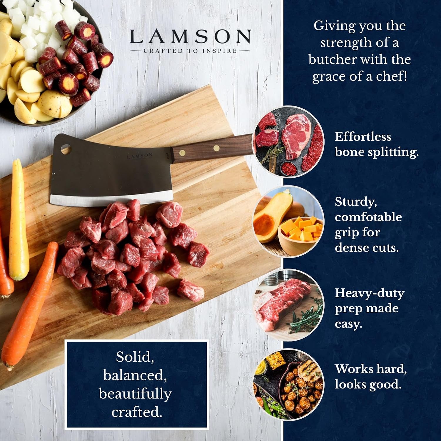 Lamson 7.25” Heavy Duty Meat Cleaver with Walnut Handle – High-Carbon