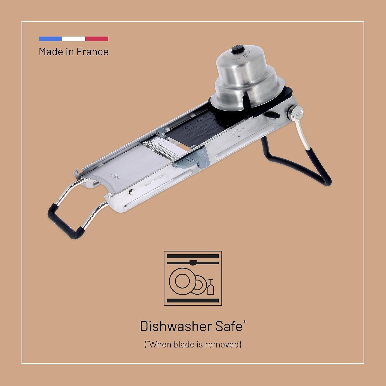 de Buyer LA MANDOLINE REVOLUTION MASTER - Removable, Double-Sided Stainless Steel Blade - Ideal for Cutting, Shredding, Dicing & Cubing - Includes 6 Julienne Blades & Extra Pusher - Made in France