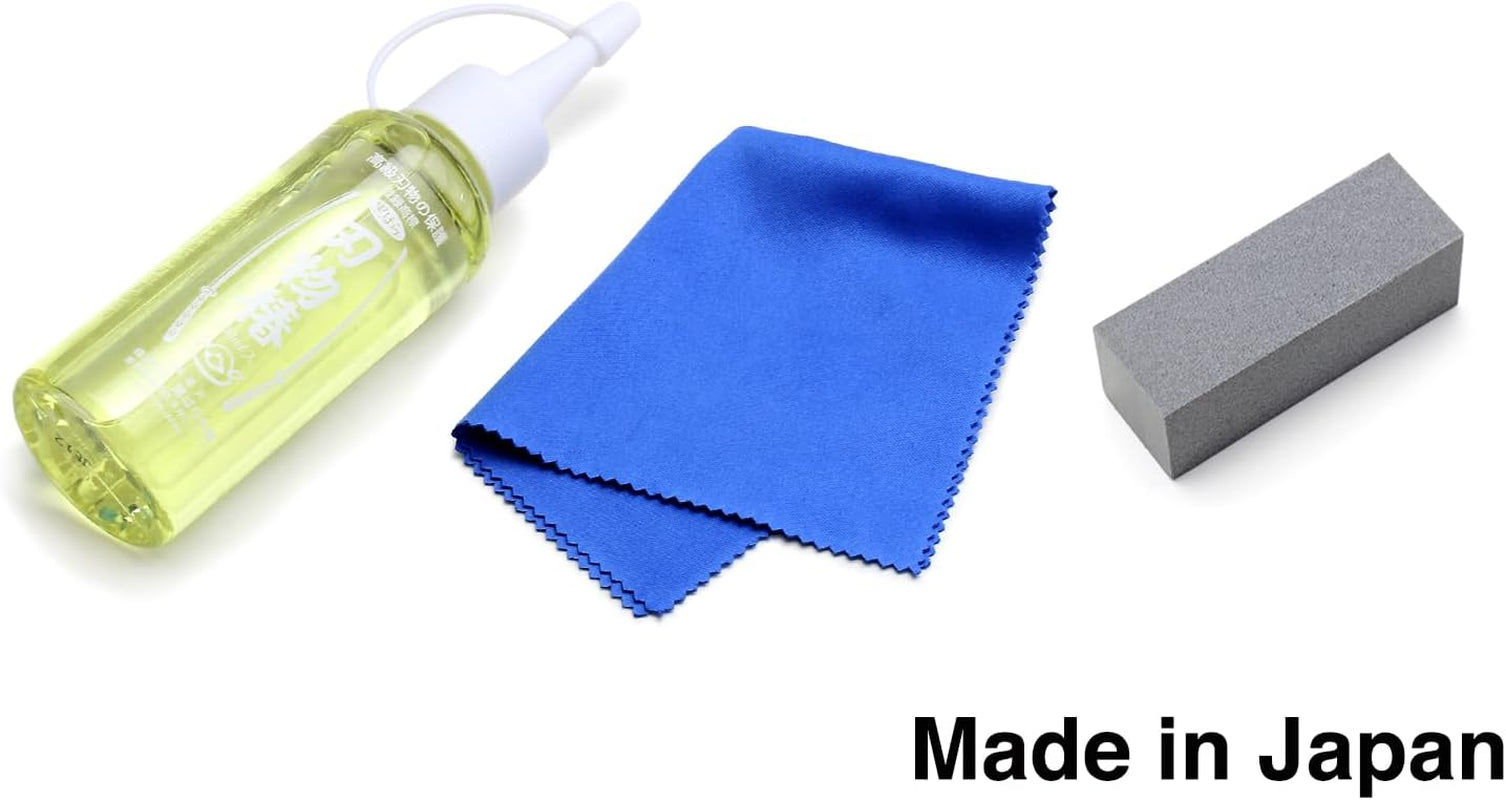Yoshihiro 100% Pure Tsubaki Japanese Knife Maintenance Oil 3.4 oz & Large Sabitori Rust Erasers Set