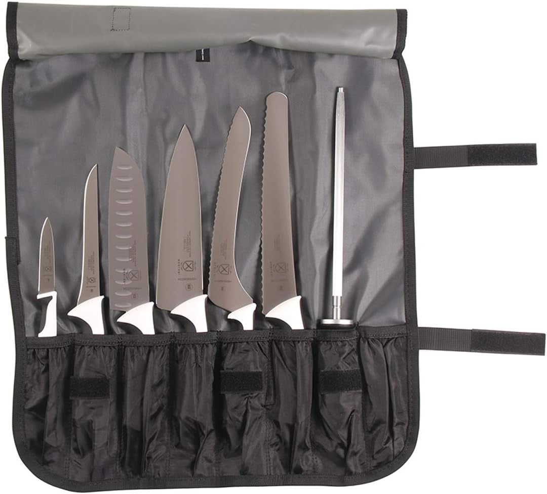 Mercer Culinary Millennia 8-Piece Knife Roll Set, Black Handles