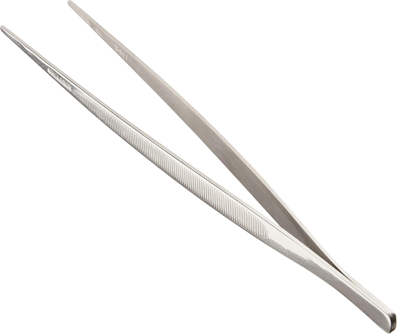 Mercer Culinary 18-8 Stainless Steel Chef Plating Tongs, Curved Fine T
