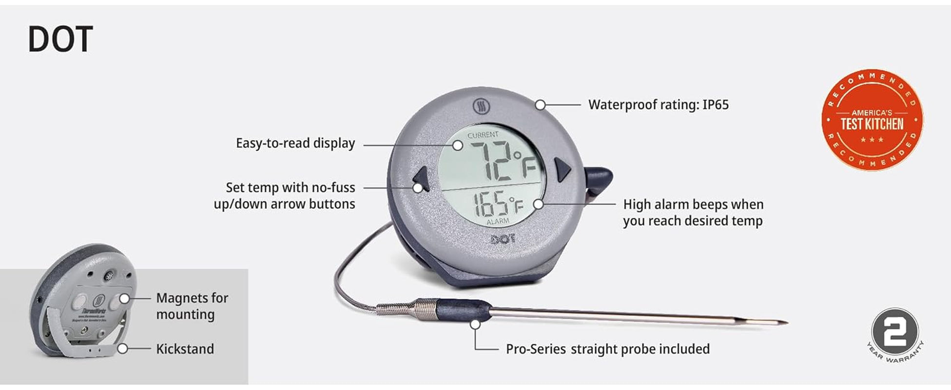 ThermoWorks DOT — Chefs’ Favorite Simple Alarm Thermometer - Cayenne P