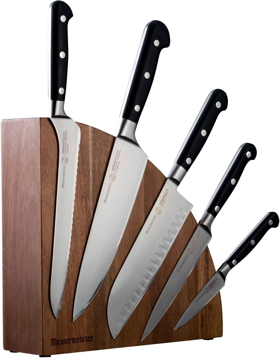 Meridian Elite 6-Piece Magnet Block Set - Includes Chef’S, Scalloped Offset, Santoku, Utility & Paring Knife + Magnet Block