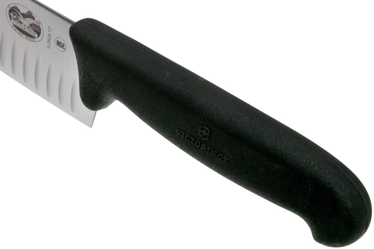 Victorinox Fibrox 7" Santoku Knife with Granton Blade, Black