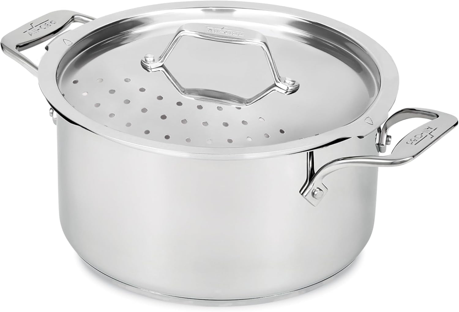 All-Clad Simply Strain Stainless Steel Stockpot, Multipot with Insert & Lid, 16 Quart Induction Oven Broiler Safe 600F, Strainer, Pasta Strainer with Handle, Steamer Pot, Pots and Pans, Silver