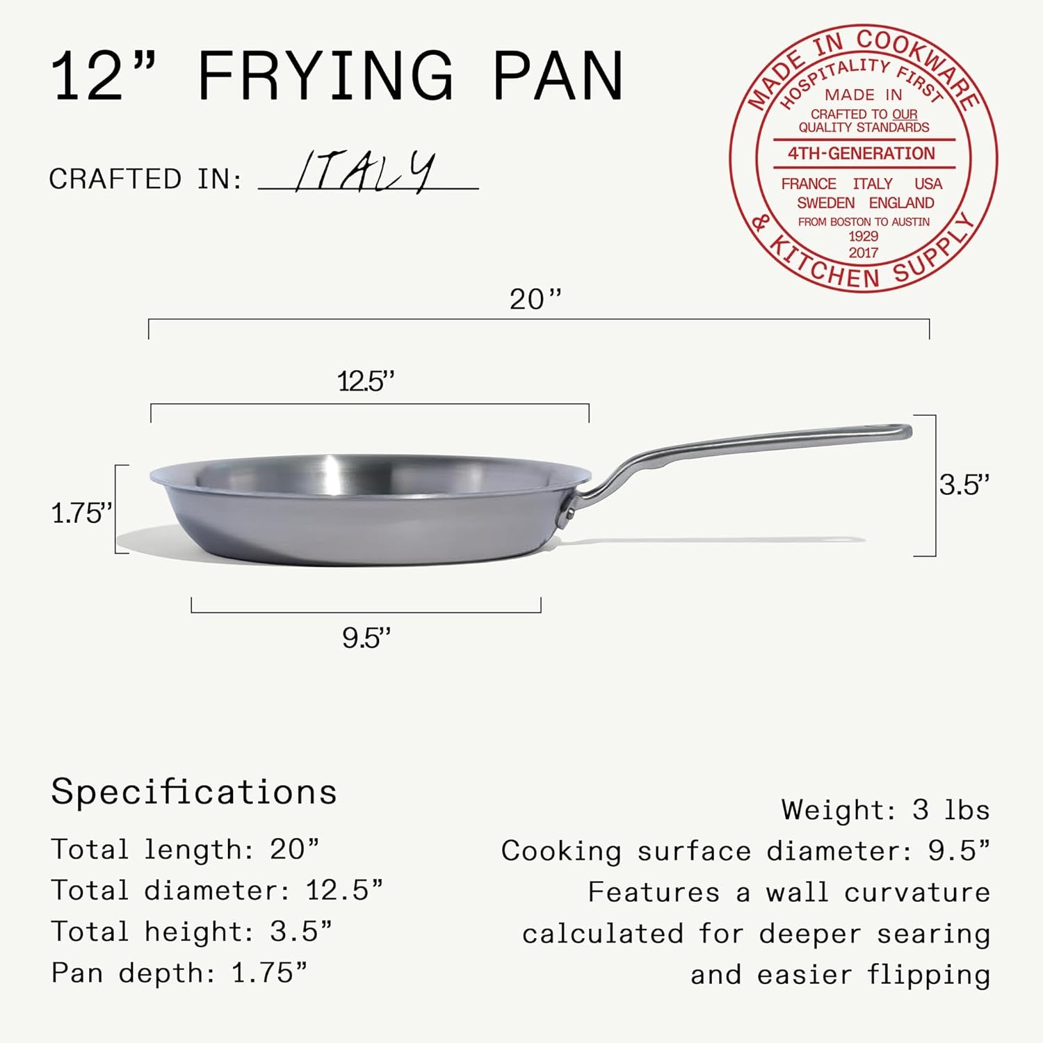 Made In 12-Inch Stainless Clad Fry Pan