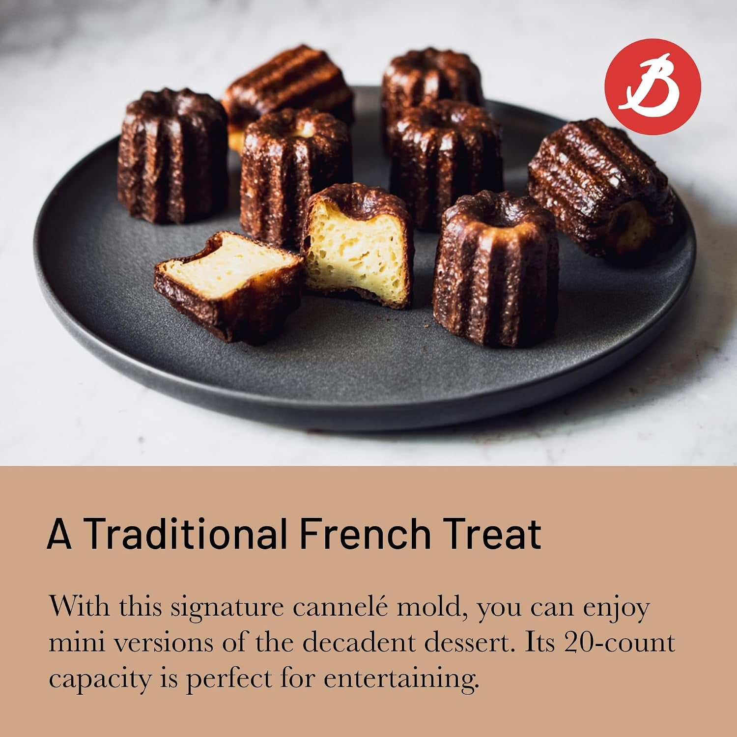 de Buyer ELASTOMOULE Mini-Cannele Silicone Mold - Creates 20 French Pa